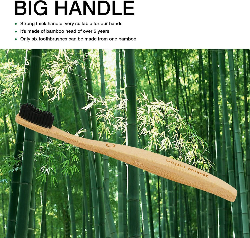 Virgin Forest Bamboo Toothbrush, Natural Eco Friendly Biodegradable Charcoal Tooth Brushes, Pack of 6