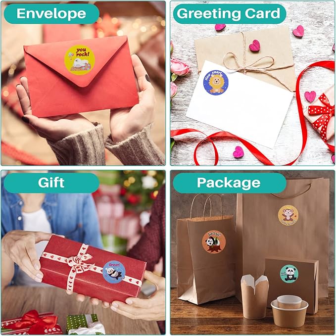 1000 pcs Animal Stickers for Kids,Cute Motivational Stickers for Kids Teachers Classroom School,16 Designs Reward Sticker (1 Inch / 2 Rolls)