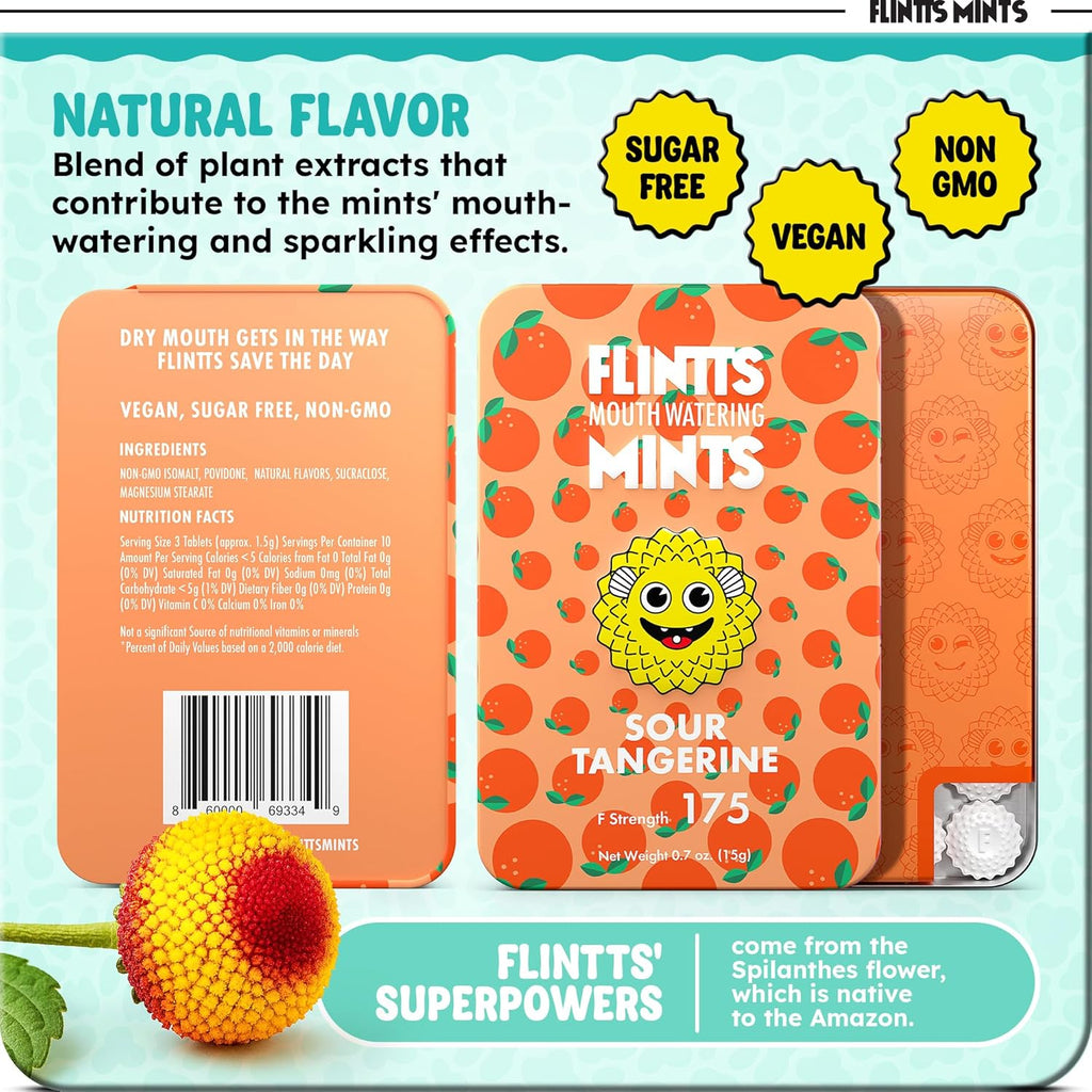Flintts Mints Fruit Troop – Sugar Free Mouthwatering Mints for Dry Mouth Relief & Freshness – Vegan Oral Health Support with Sparkle Effect – Pocket Travel Saliva Substitute, Lozenges Alternative