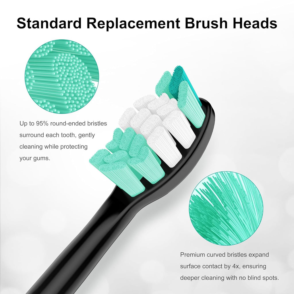 Replacement Toothbrush Heads Compatible with Philips Sonicare and More Click-on Handles 10 Pack Black