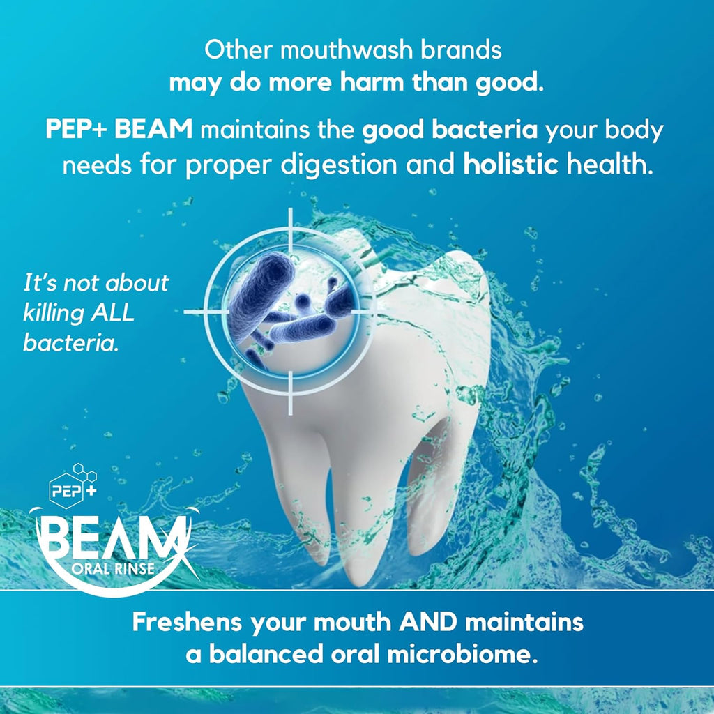 PEP+ BEAM Alcohol-Free Fluoride-Free Mouthwash with Peptides & Xylitol – Oral Rinse for Enamel Strength, Gum & Tissue Support, Fresh Breath & Microbiome Balance – Dentist Inspired, Travel Size 3.4 oz