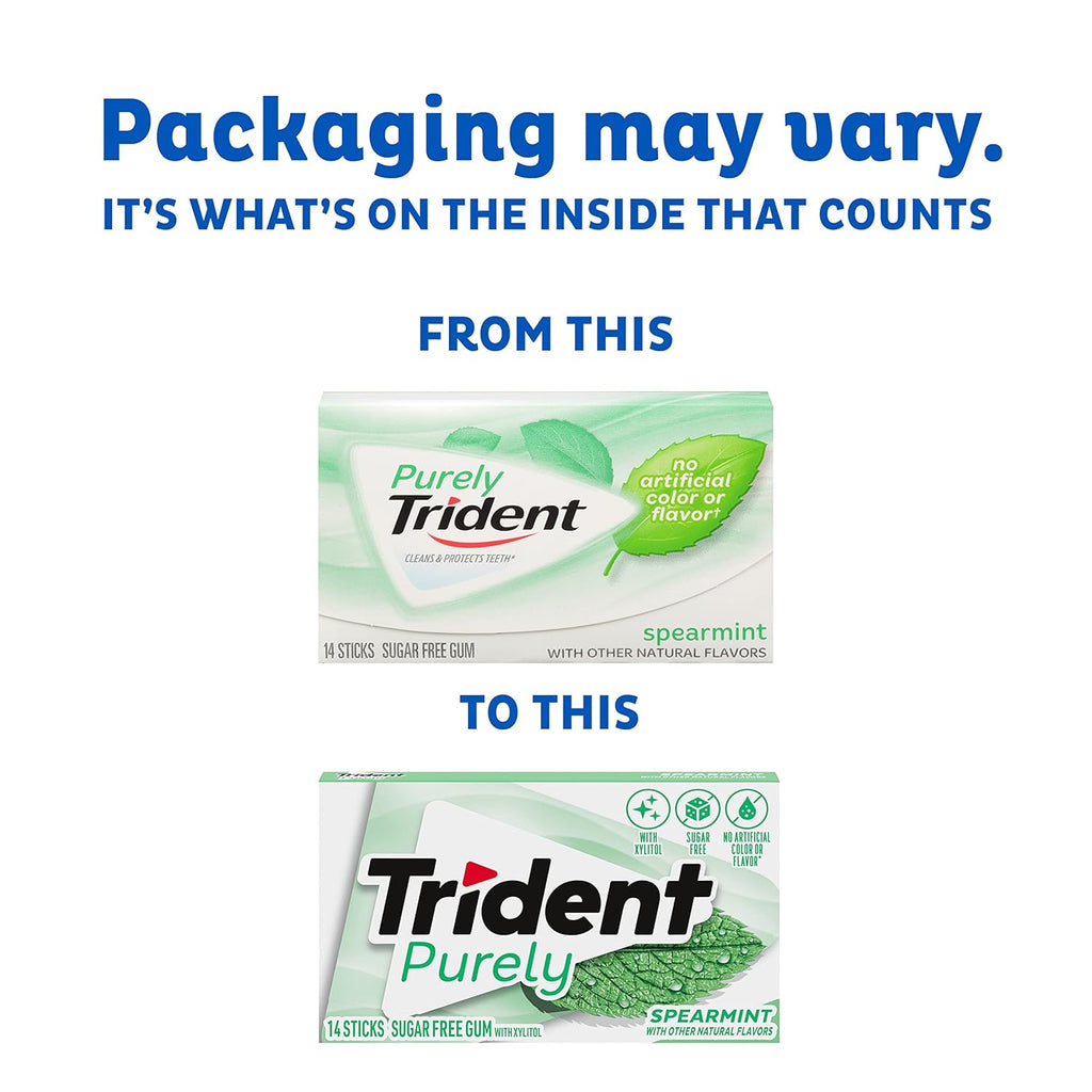 Trident Purely Spearmint Sugar-Free Chewing Gum, 12 Packs of 14 Pieces (168 Total Pieces)