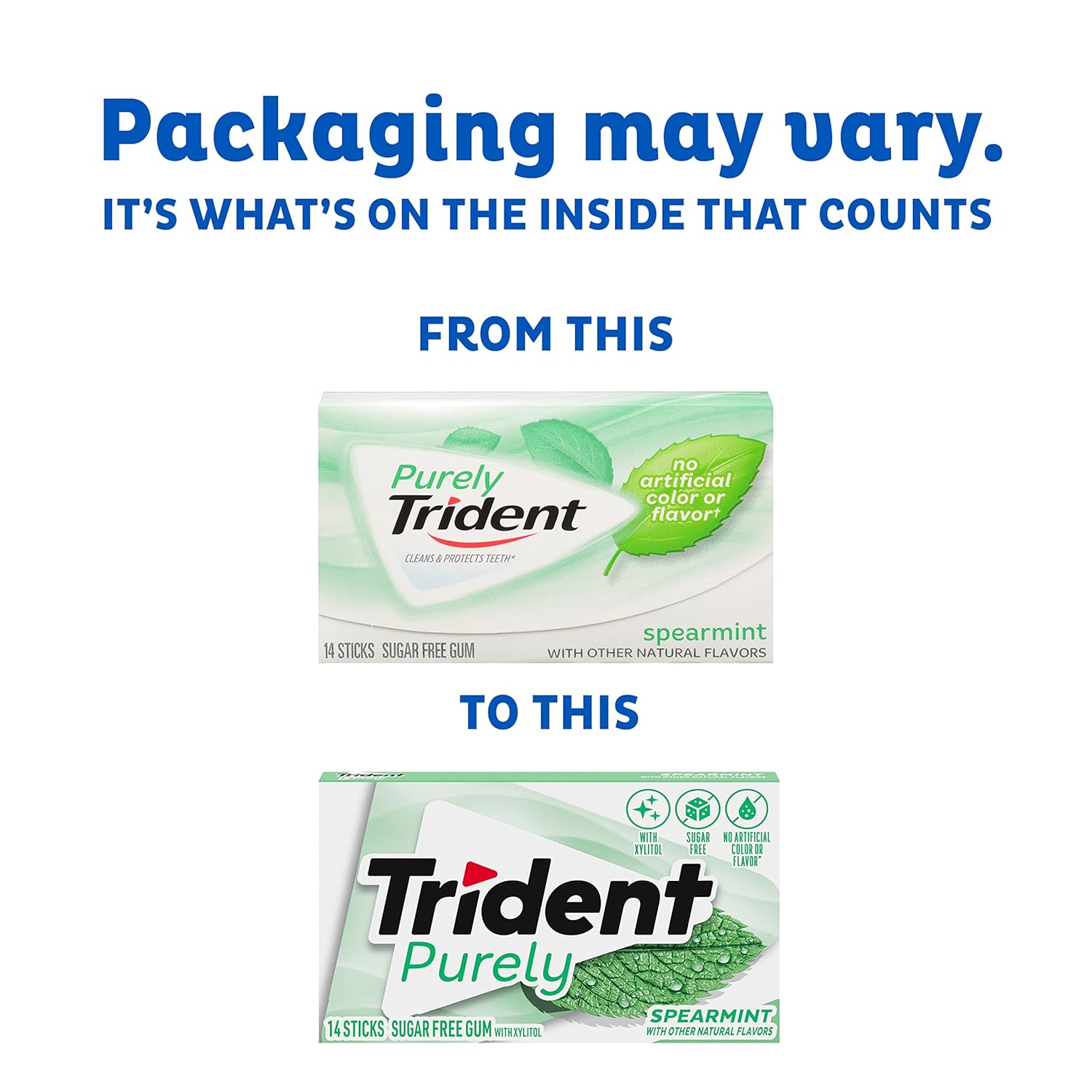 Trident Purely Spearmint Sugar-Free Chewing Gum, 12 Packs of 14 Pieces (168 Total Pieces)