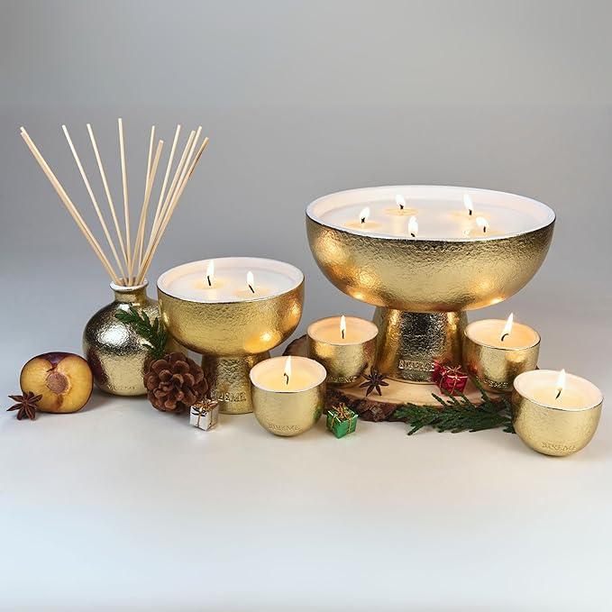 2025 Gold Holiday Candle | Joy - Black Plum & Cassis (Giant), Refillable Wellness, Essential Oil, Sustainable, Hand Finished, Hand Poured, Premium, Luxury Ceramic, Natural Cotton Wick, Soy-Wax Blend