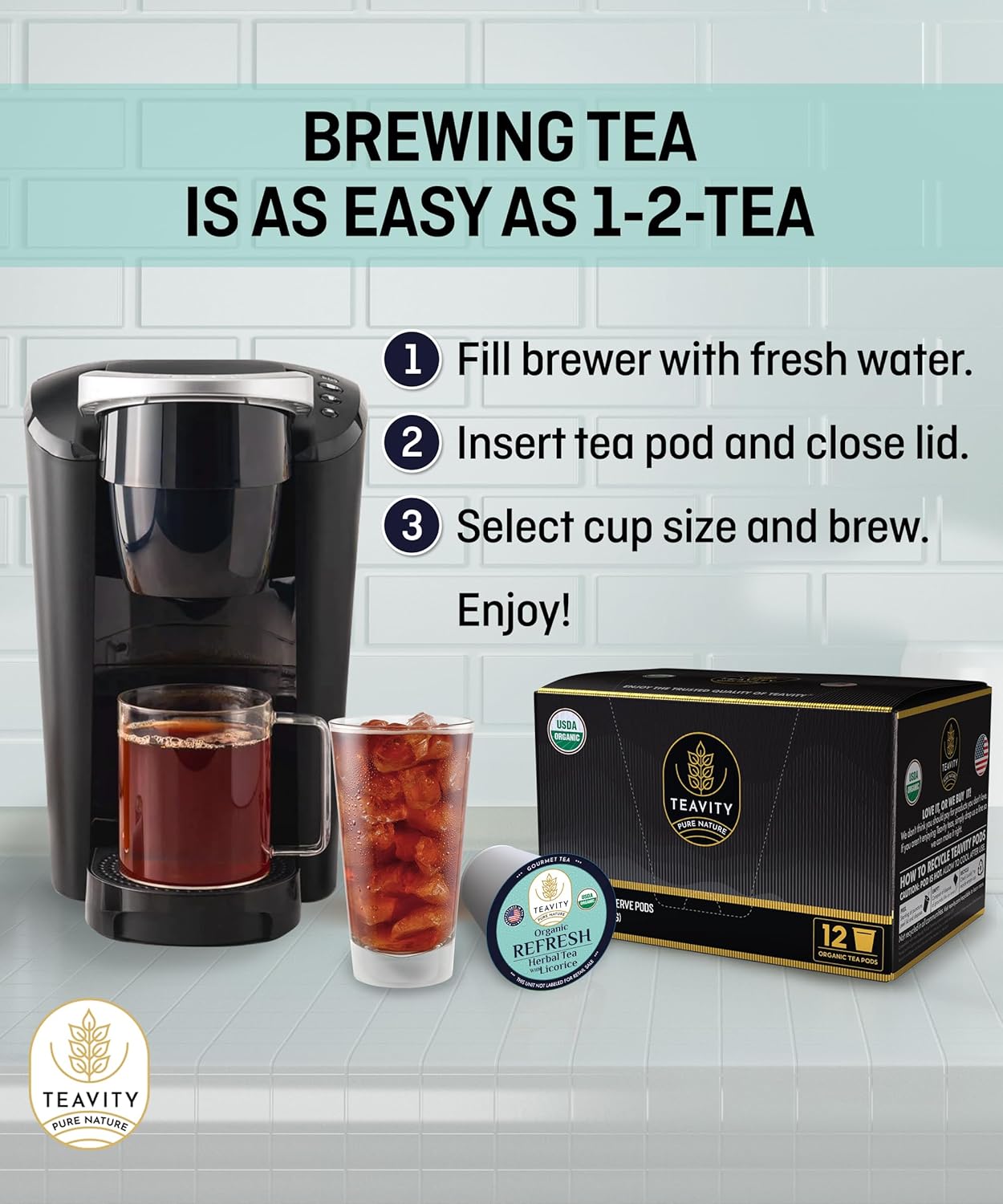 Organic Licorice Mint Tea Pods for Keurig - Natural Decaf Peppermint Tea by Teavity (12 Tea Pods)