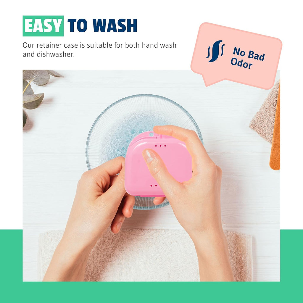 Pink Retainer Case - Pack of 2 - Odorless Mouth Guard Case - Retainer Holder - Ventilated, Durable & Hygienic Cases for Travel, Carrying and Protecting Braces, Partial Dentures & Aligners