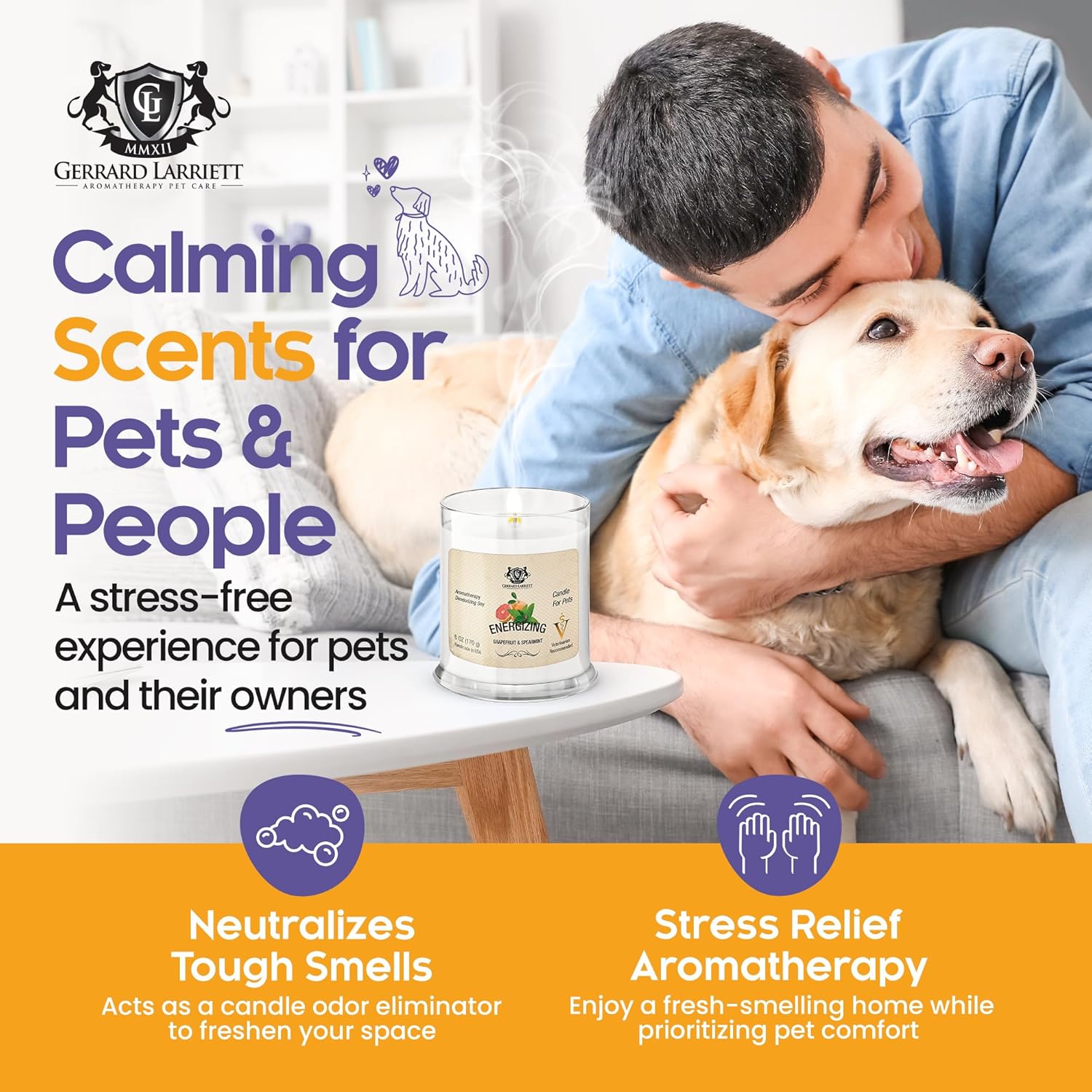 Pet Odor Eliminator Candle Grapefruit and Spearmint Scented Candle, Calming Candles Aromatherapy for Home Decor, Soy Wax Pet Candles Odor Eliminator for Animal Lover, Aromatherapy by Gerrard Larriett
