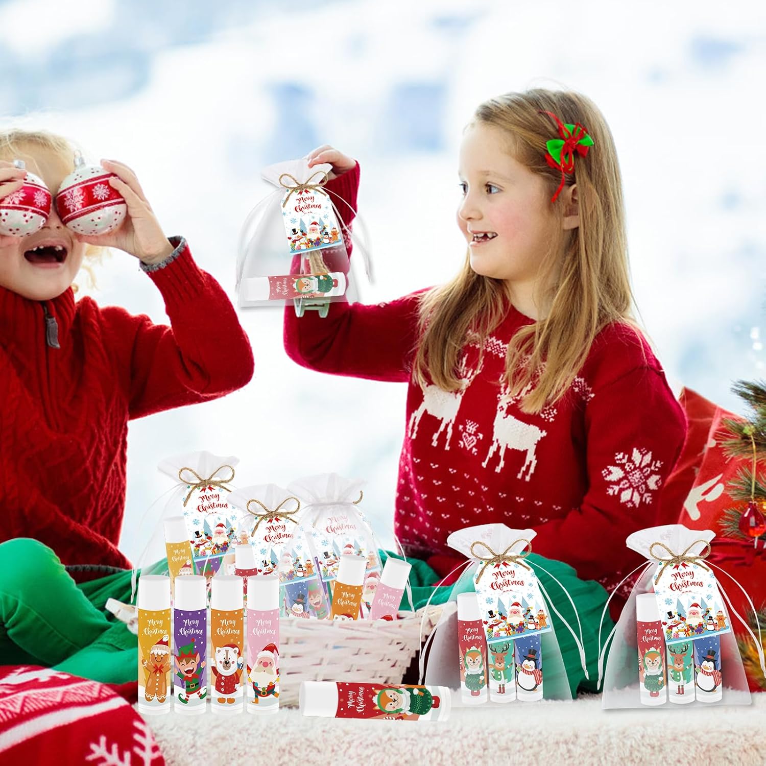 50 PCS Christmas Lip Balms Bulk Gift Christmas Stocking Stuffers Favors Lip Moisturizer Christmas Holidays Party Gift for Girls Kids Women Men