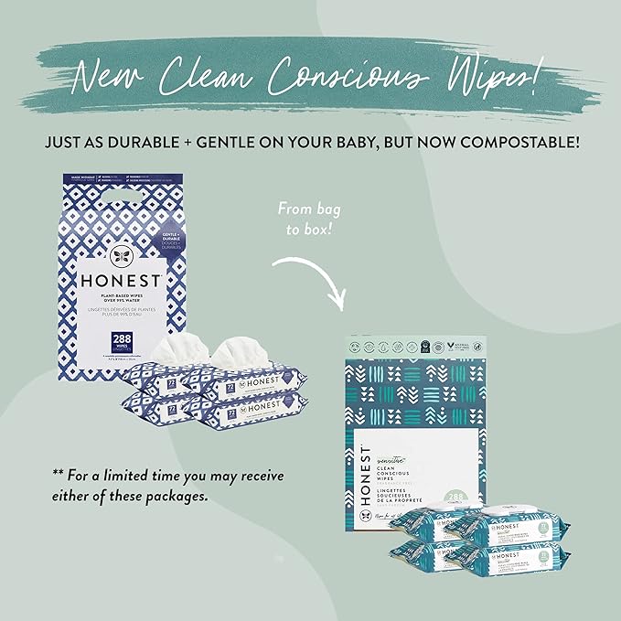 The Honest Company Clean Conscious Multi-Use Wipes Hypoallergenic and Unscented for Sensitive Baby Skin Over 99% Water Compostable Plant Based Balance Blues 288 Count