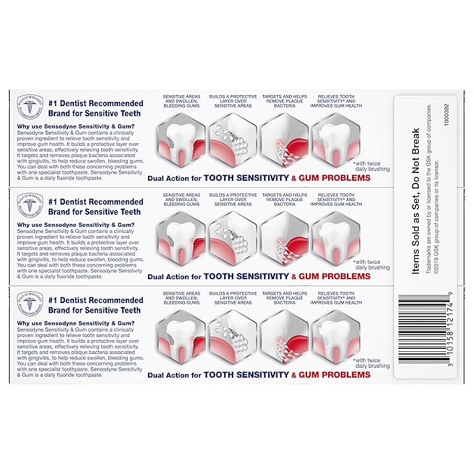 Sensodyne Sensitivity & Gum Whitening Toothpaste, Toothpaste for Sensitive Teeth & Gum Problems, 3.4 Ounces (Pack of 3)