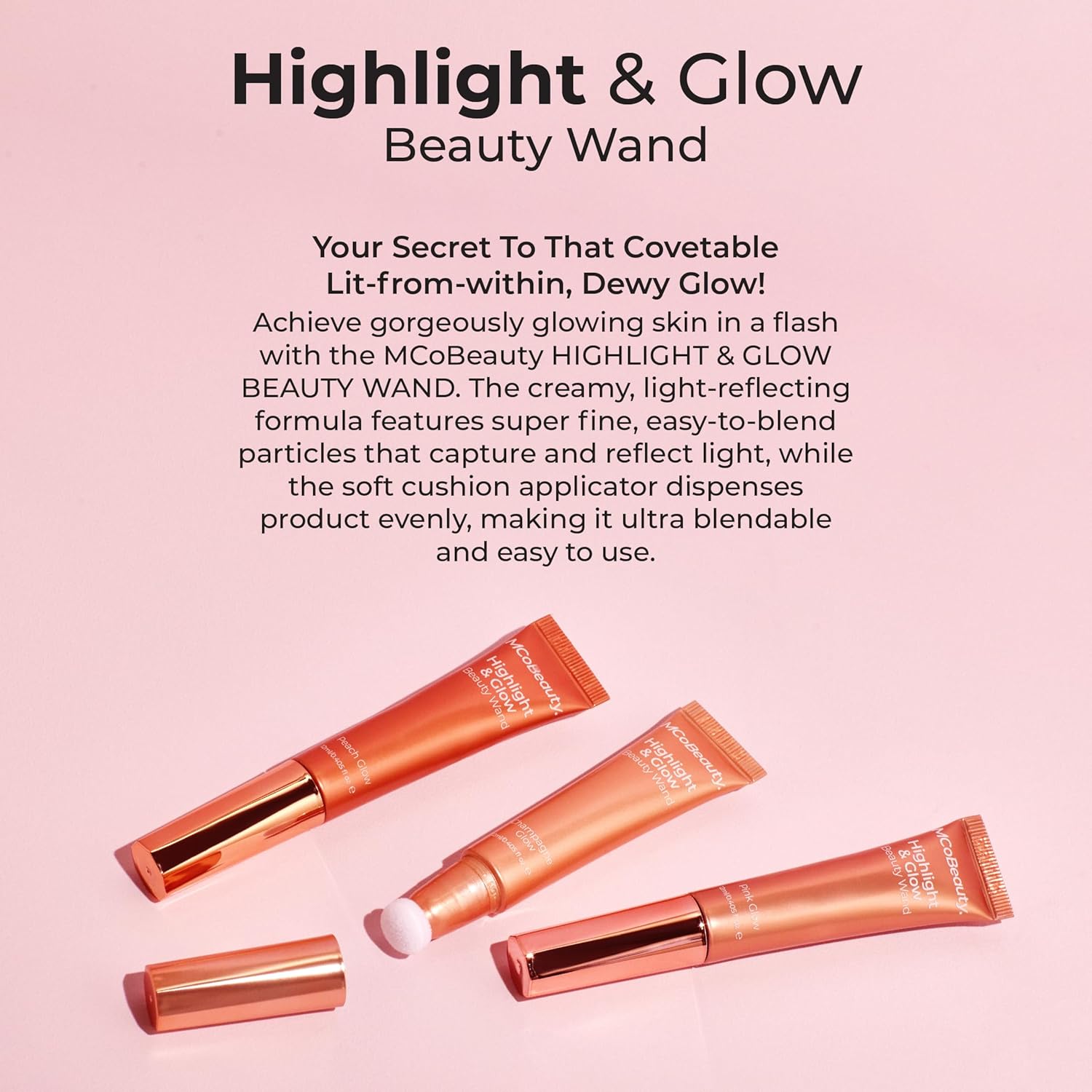 MCoBeauty - Highlight and Glow Beauty Wand - Buildable Liquid Highlighter - Bronze Shade - Liquid Cream with Cushion Applicator for Soft, Radiant Finish - Highlighters Makeup