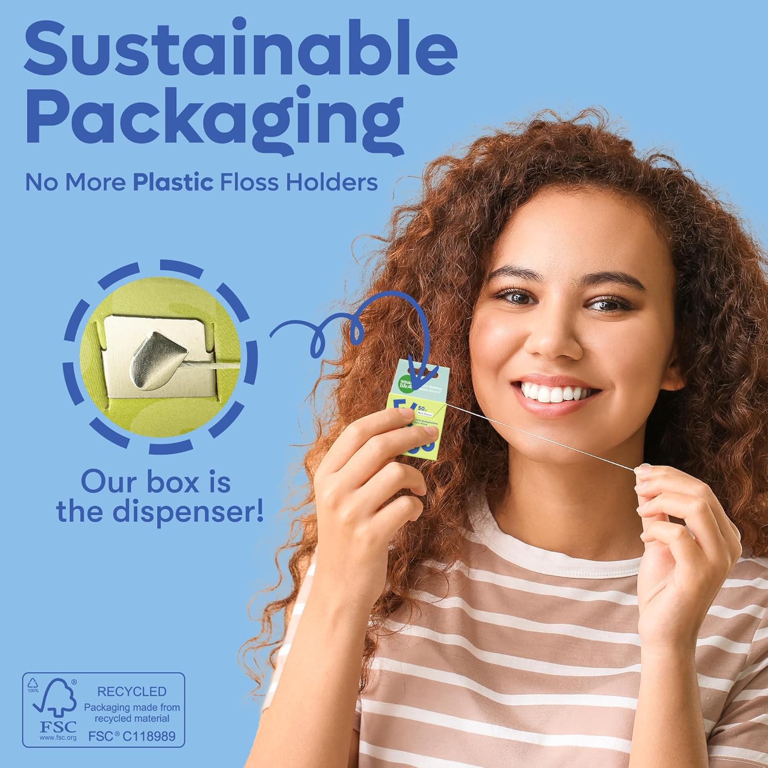 Vegan Bamboo Silk Floss - Pure Plastic Free Woven Dental Floss Thread | Zero Waste Eco-Friendly Oral Care | Natural PFA Free String for Adults & Kids Tight Teeth | Soft Easy Glide - Unflavored 55yds