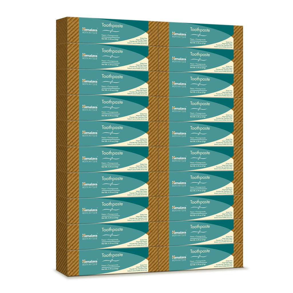 Himalaya Botanique Neem & Pomegranate Travel Toothpaste, Mint Flavor - Travel Size Fluoride Free Toothpaste Fights Plaque & for Fresh Breath - Vegan, Gluten Free, No SLS, 0.74 oz (Pack of 20)