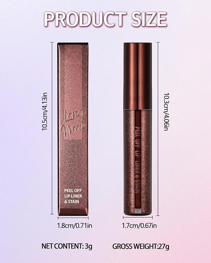 Peel Off Lip Liner Stain, Long Lasting Waterproof Transfer-Proof Lip Tint Stain Peel Off, Non-stick High Pigmented Lip Gloss Lipliner Tattoo, Liquid Tinted Lipstick, Lip Makeup Gift for Women Girl-02