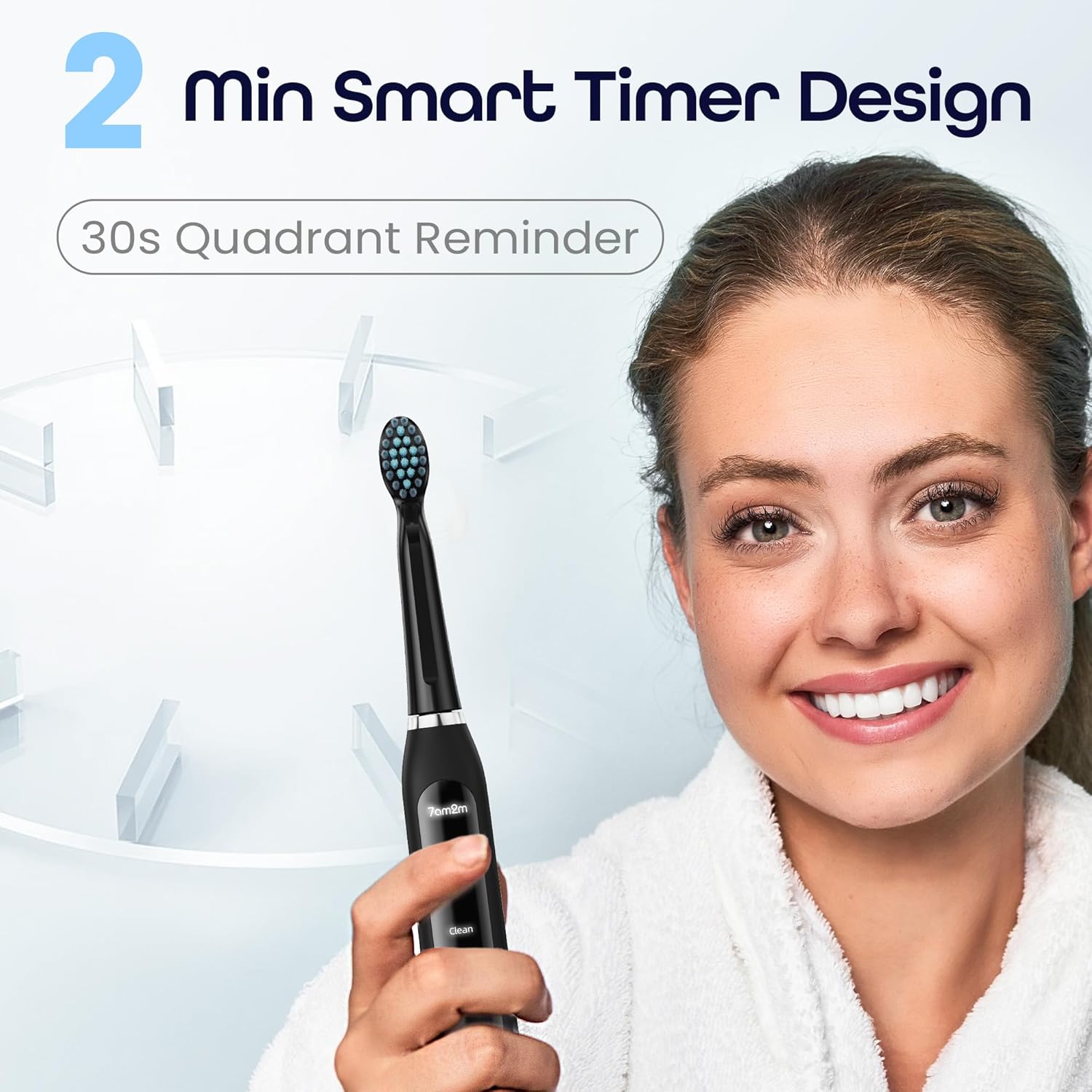 7AM2M Sonic Electric Toothbrush for Adults High Power Rechargeable Toothbrushes with 6 Brush Heads,5 Adjustable Modes, Built-in 2-Minute Smart Timer,3 Hours Fast Charge for 45Days Matte Black