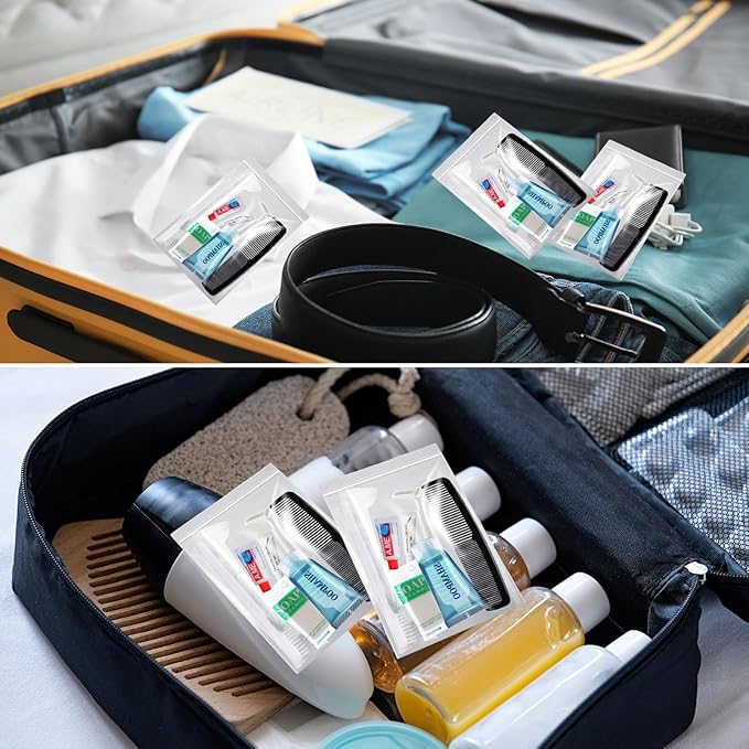 60 Set Travel Convenience Toiletry Kit Bulk Basic Toiletry Kits Travel Size Homeless Personal Hygiene Kit Homeless Care Package Supplies with Reusable Toiletry Bag for Men Charity