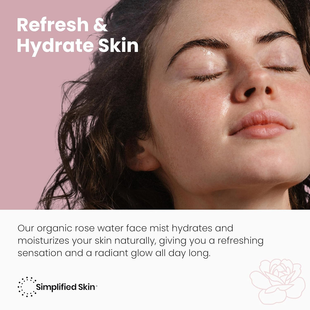 Rose Water Spray for Face & Hair (Refill) - Organic USDA Certified Rosewater Facial Toner - Alcohol-Free Makeup Setting Hydrating Face Mist - Anti-Aging Toner Spray - 8 Fl Oz