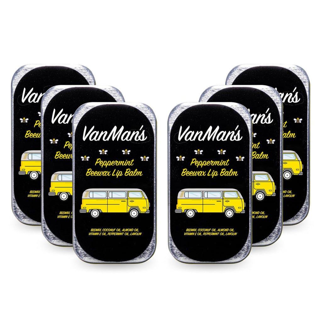 Vanman’s - Handmade Peppermint Beeswax Lip Balm (6 Pack) - Peppermints Lip Balm with Rosemary, Almond and Coconut Oil - Bee Balm with Vitamin E - Peppermint Balm Ideal for Dry Lips - 2 oz