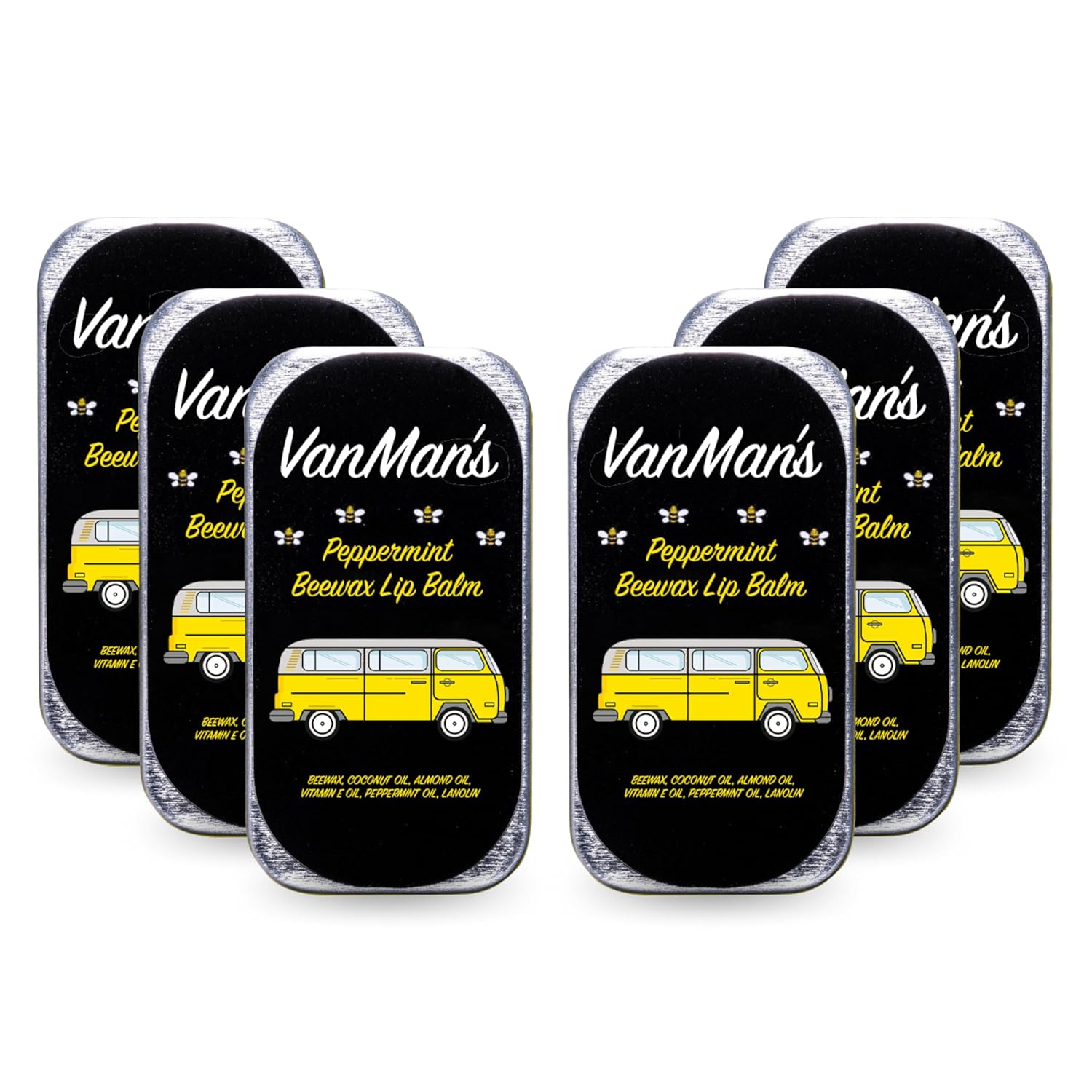 Vanman’s - Handmade Peppermint Beeswax Lip Balm (6 Pack) - Peppermints Lip Balm with Rosemary, Almond and Coconut Oil - Bee Balm with Vitamin E - Peppermint Balm Ideal for Dry Lips - 2 oz