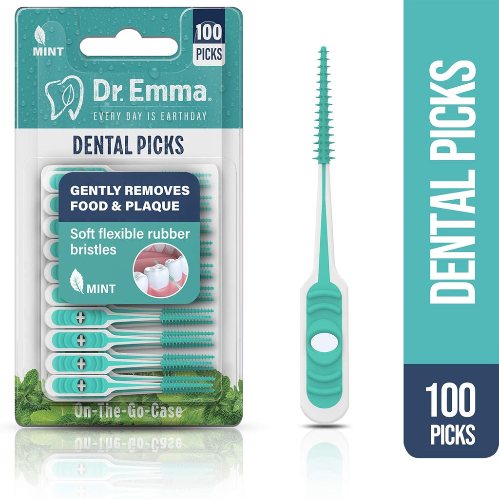 Dr. Emma Soft Rubberized Dental Picks Mint Brush Picks, 100 Count (1 Packs, Mint)