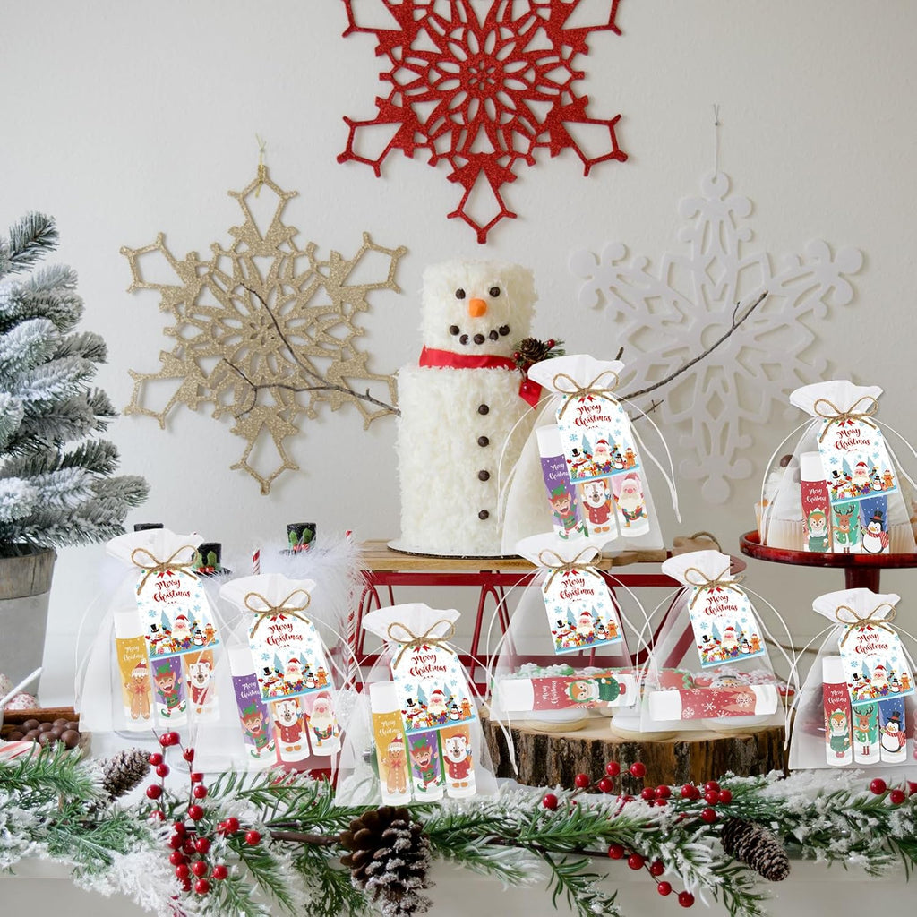 50 PCS Christmas Lip Balms Bulk Gift Christmas Stocking Stuffers Favors Lip Moisturizer Christmas Holidays Party Gift for Girls Kids Women Men