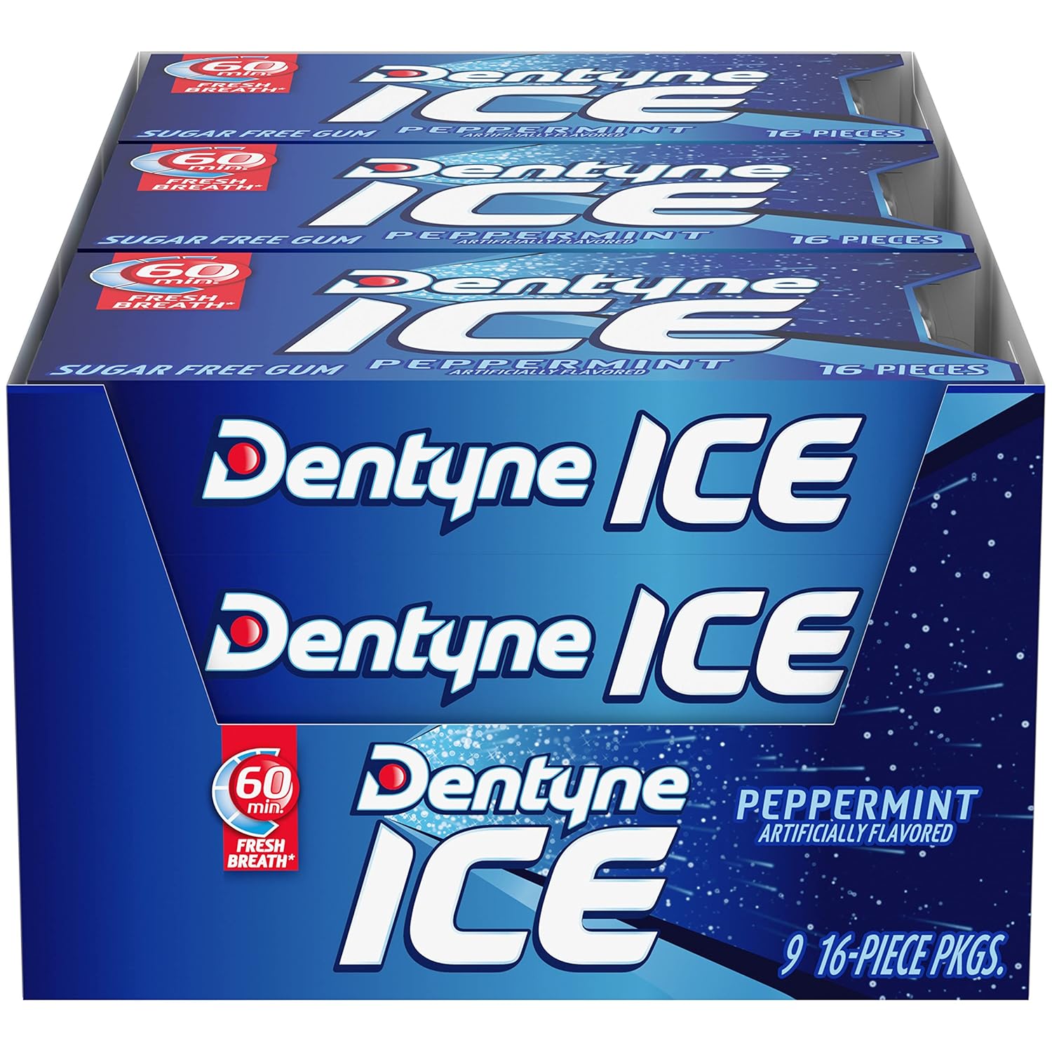 Dentyne Ice Peppermint Sugar-Free Chewing Gum, 9 Packs of 16 Pieces (144 Total Pieces)