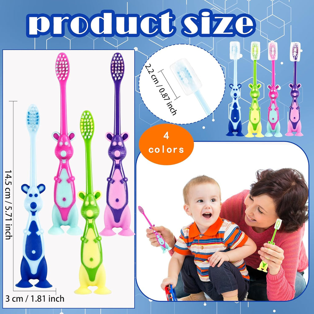 120 Pcs Kids Toothbrushes Bulk Cute Little Kangaroo Toothbrush with Cover Suction Cup Individually Wrapped Kangaroo Animal Toothbrush for Children Home School Camp Daycare Travel