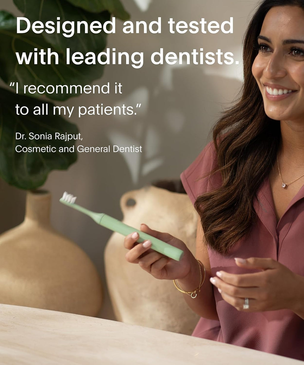 SURI Recyclable Plant-Based, Electric Toothbrush Heads - Built-in Tongue Scraper, Long Lasting Replacement Heads | Compatible Only Sonic Electric Toothbrush - Winter Fern, Pack of 3