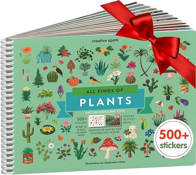 Cupkin Plants and Mushroom Sticker Book Activity for Kids, Toddler Airplane Travel Essentials, 500+ Nature Stickers for Kids + 12 Scenes + 12 Coloring Book Pages, Childrens Crafts for Ages 2-8