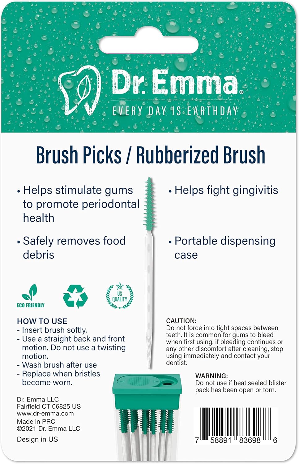 Dr. Emma Brush Picks Rubberized Mint Brush Picks, 2 Packs, 100 Picks/Pack