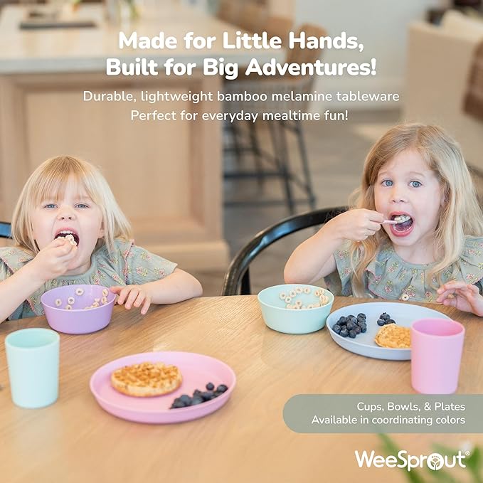 WeeSprout Bamboo Toddler Cups, 10 oz Set of Four, Babies, Big Kids & Toddlers, Made With All Natural Bamboo, Dishwasher Safe (Pastel Blue, Mint, Purple & Pink, 10 oz (Without Lids))