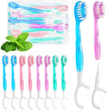 Mini Toothbrush Disposable with Toothpaste,Tongue Scrapers,Floss and Pick.Travel Tooth Brush Pack for Work or Travel.Individually Wrapped, 10 Count, Mint and Three Other Fruit Flavors