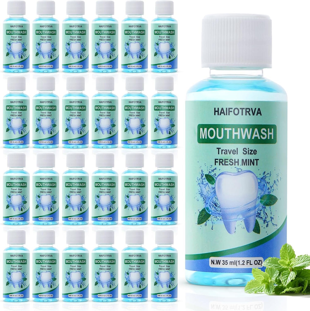 100 Pcs Mini Mouthwash Travel Size Bulk,Blue Portable Mint Flavor Mini Mouthwash Individual 35ml/1.2oz On The Go Mouth Wash Small Bottle for Travel,Office,Toiletry Kits