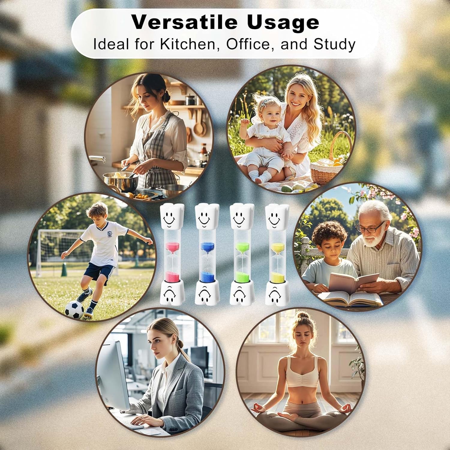 2 Minute Sand Timer for Kids, Small Blue Smiley Acrylic Hourglass Sand Clock Set, Plastic Glass Mini Sandglass for Toothbrush Classroom Games Kitchen (Pack of 2)