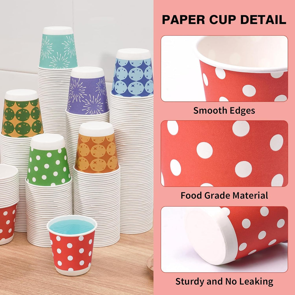 Tamone 600 Pack 3 oz Paper Cups, Small Bathroom Cups, Disposable Cups, Mini Paper Cups Dot Design, Red, Green, Yellow Mouthwash Cups for Party, Picnic, BBQ, Travel, Home and Event