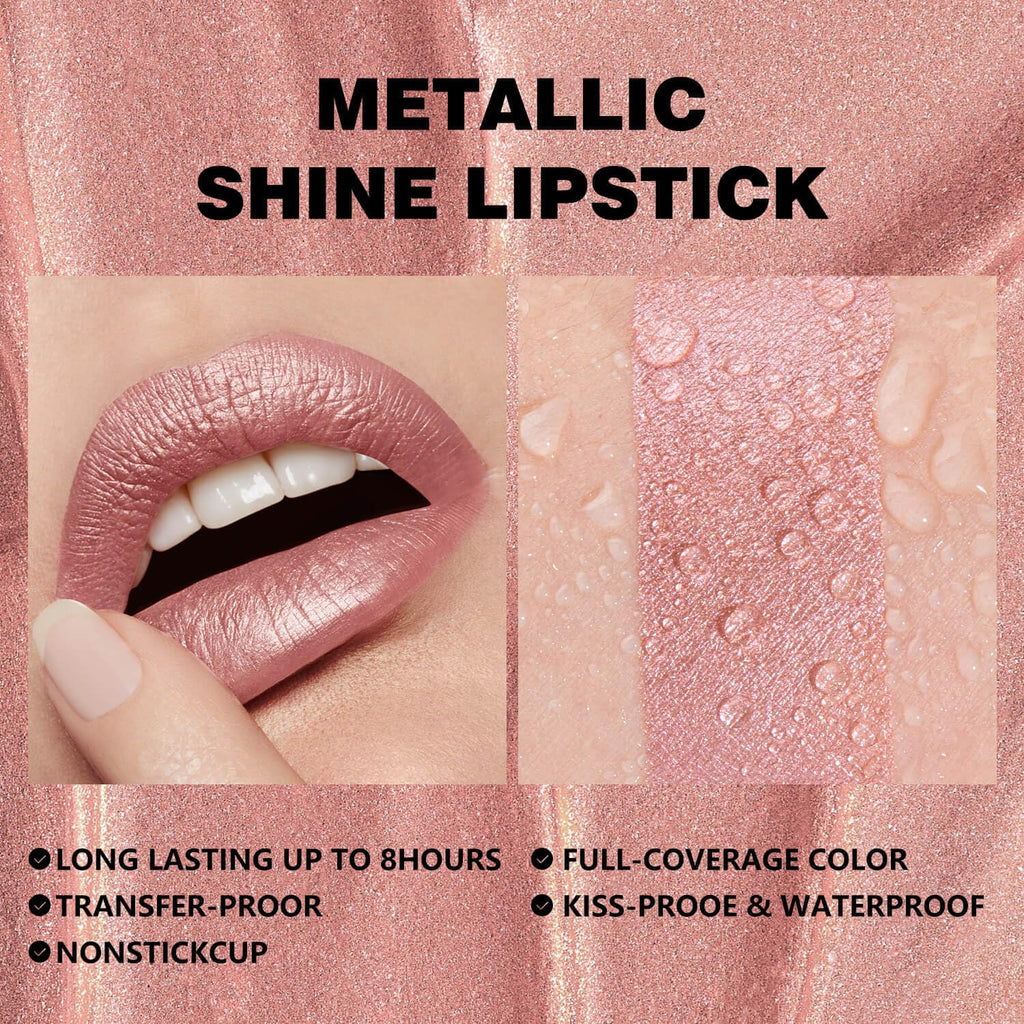 Metallic Liquid Lipstick Nude Pink – High Pigment Long-Lasting Waterproof Lip Gloss with Metallic Finish, Smudge-Proof, Non-Sticky, Lightweight Lip Makeup for Party & Daily Wear (Sweet Hope)