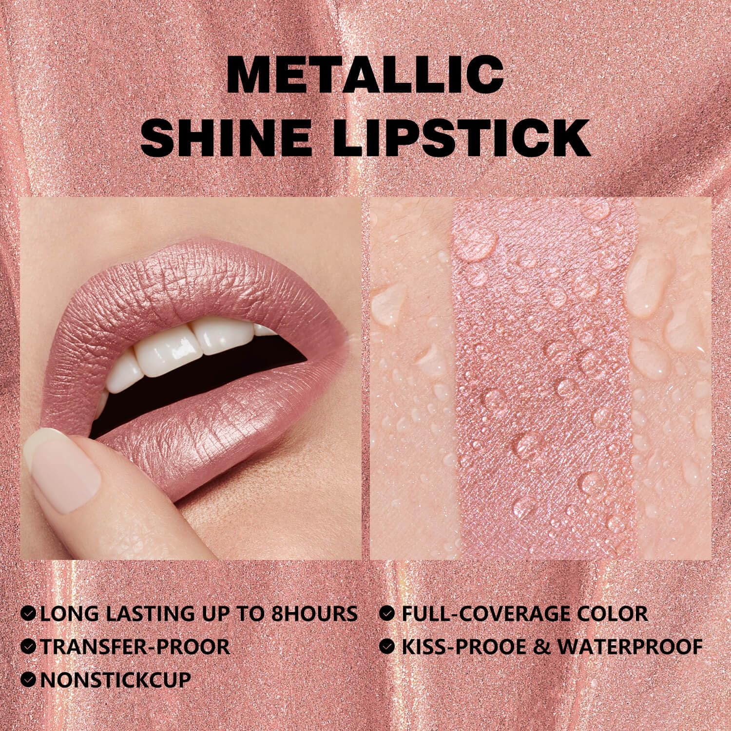 Metallic Liquid Lipstick Nude Pink – High Pigment Long-Lasting Waterproof Lip Gloss with Metallic Finish, Smudge-Proof, Non-Sticky, Lightweight Lip Makeup for Party & Daily Wear (Sweet Hope)