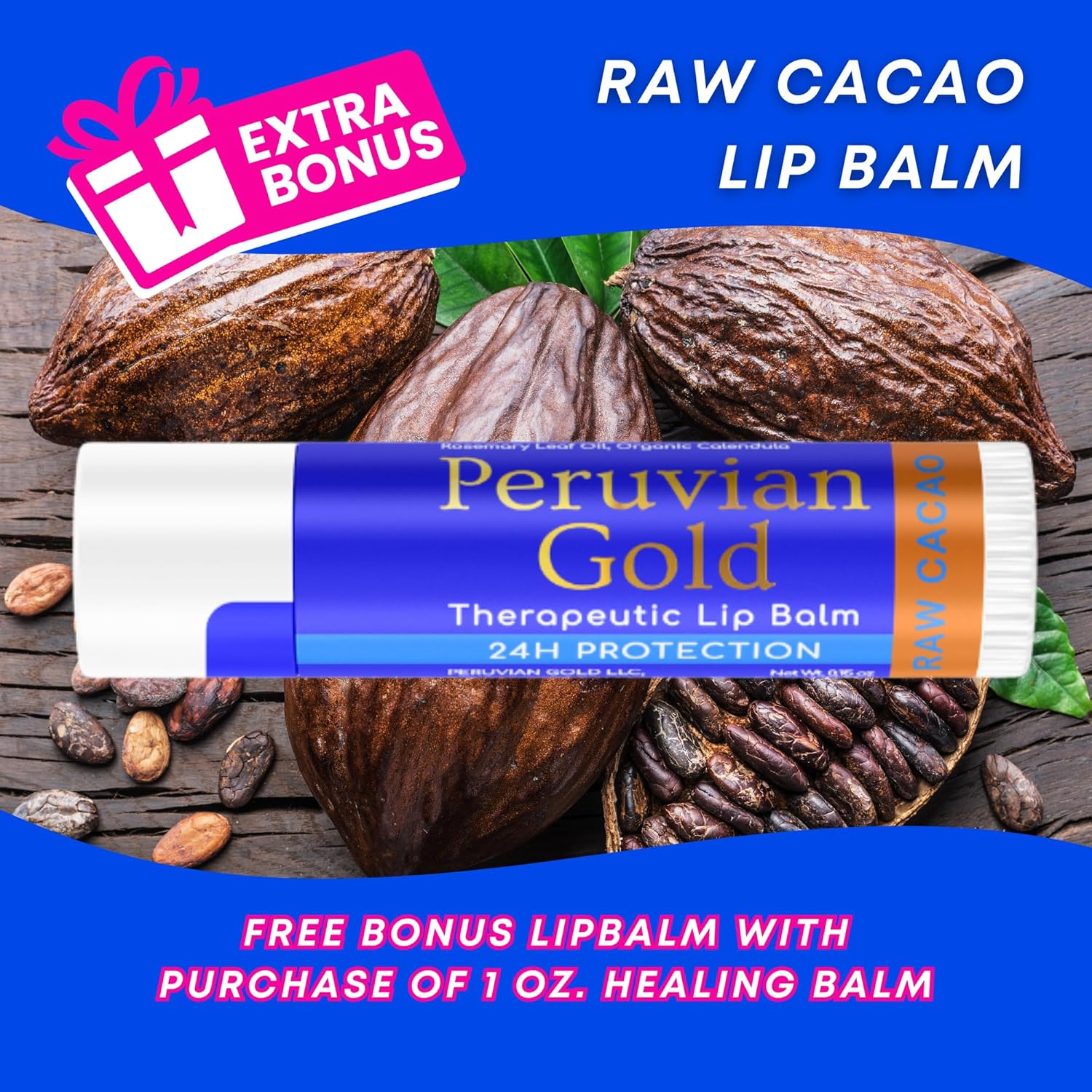 Peruvian Gold | Organic All Purpose Healing Balm | Scars, Eczema, Facial Moisturizer Cream, Dry Skin, Hair, Sun Burns | (1 Fl Oz) | BONUS Lip Balm