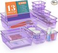 13 PCS Drawer Organizer Set, 5 Varied Size Bathroom and kitchen Drawer cabinet organizer Trays, Clear Storage Bins for Makeup, Jewelry, Utensils and Gadgets, Purple