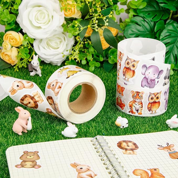 1200 Pcs Animal Stickers for Kids 2 Roll Nature Stickers Cute Roll Sticker Bulk for Teacher Reward School Supplies Incentives (16 Styles)