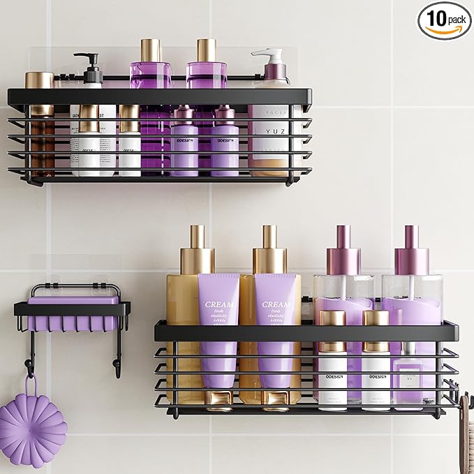 ODesign Shower Caddy 3 Pack SUS304 Stainless Steel-No Drilling-Shower Bathroom Shelves Rack,Rustproof Wall Mounted,Adhesive Shower Shelf Basket Organizer-Black