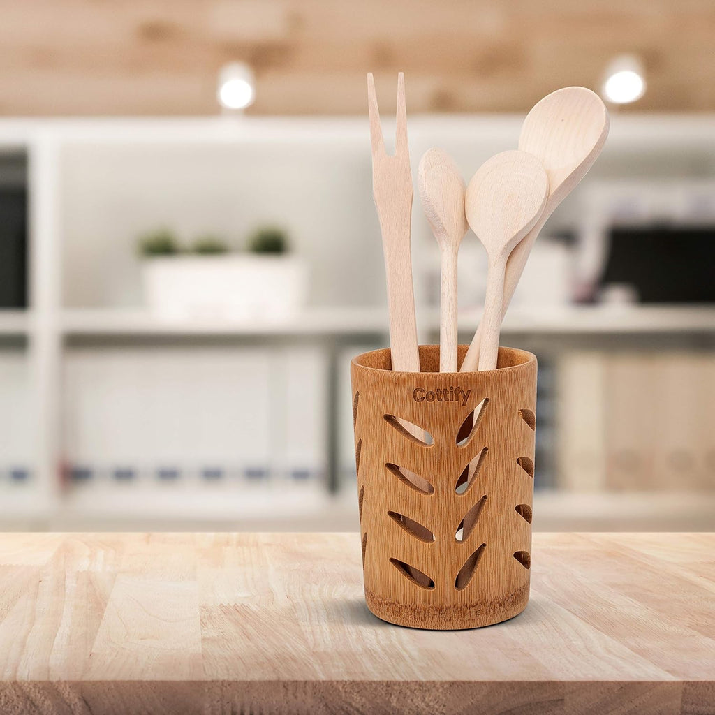 2-Pack of Eco-Friendly Bamboo Toothbrush Holders - Sustainable, Single Piece Wood Design with Drainage - Toothbrush Holders for Bathrooms - Functional, Well-Vented Bamboo Toothbrush Holder Set of 2