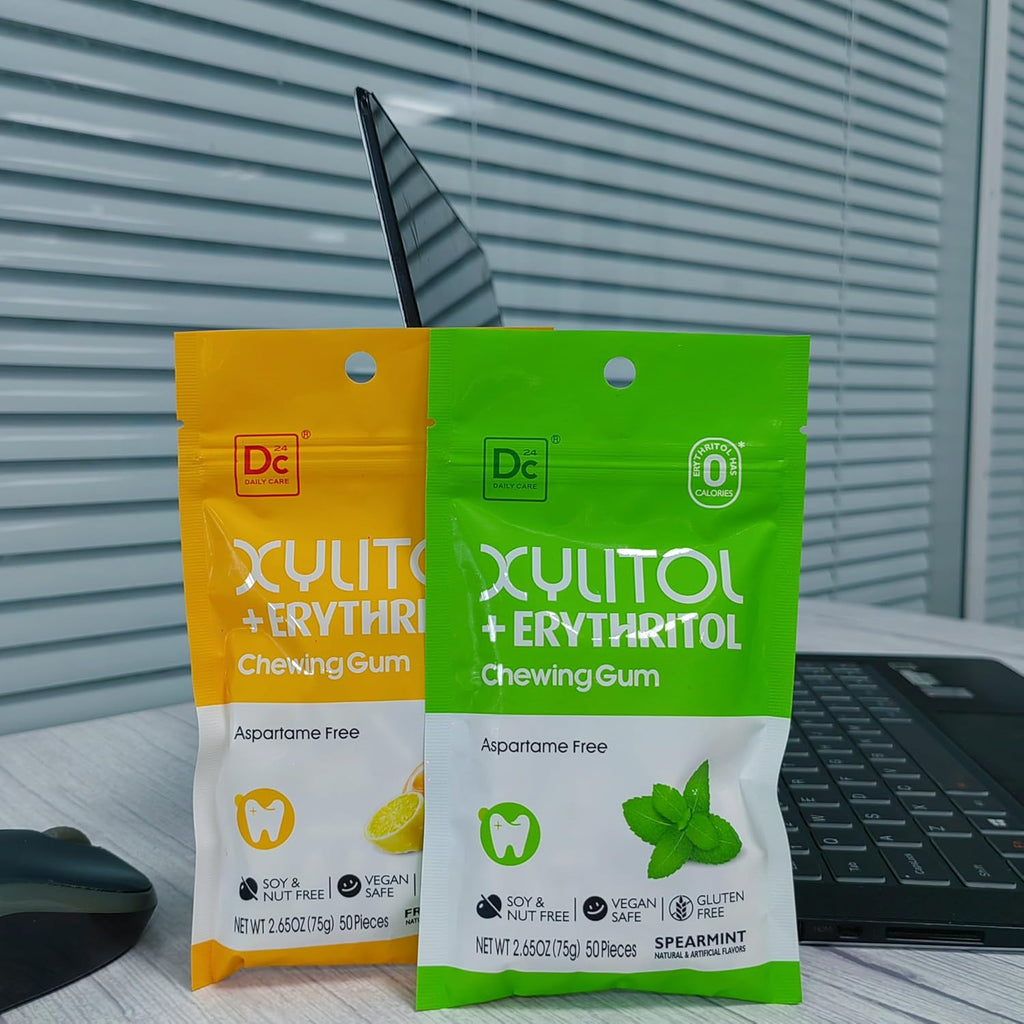 DC24 DAILY CARE Gum, Aspartame Free & Sugar Free, Xylitol Chewing Gum with Erythritol, Low-Calorie, Sugarless, Spearmint, 50 Pieces (Pack of 1)