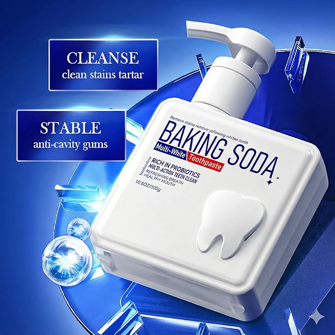 Baking Soda Toothpaste with Probiotics - Whitening Toothpaste Pump for Deep Stain Removal - Large 10.5oz (300g) Liquid Gel Toothpaste for Fresh Breath & Gum Care