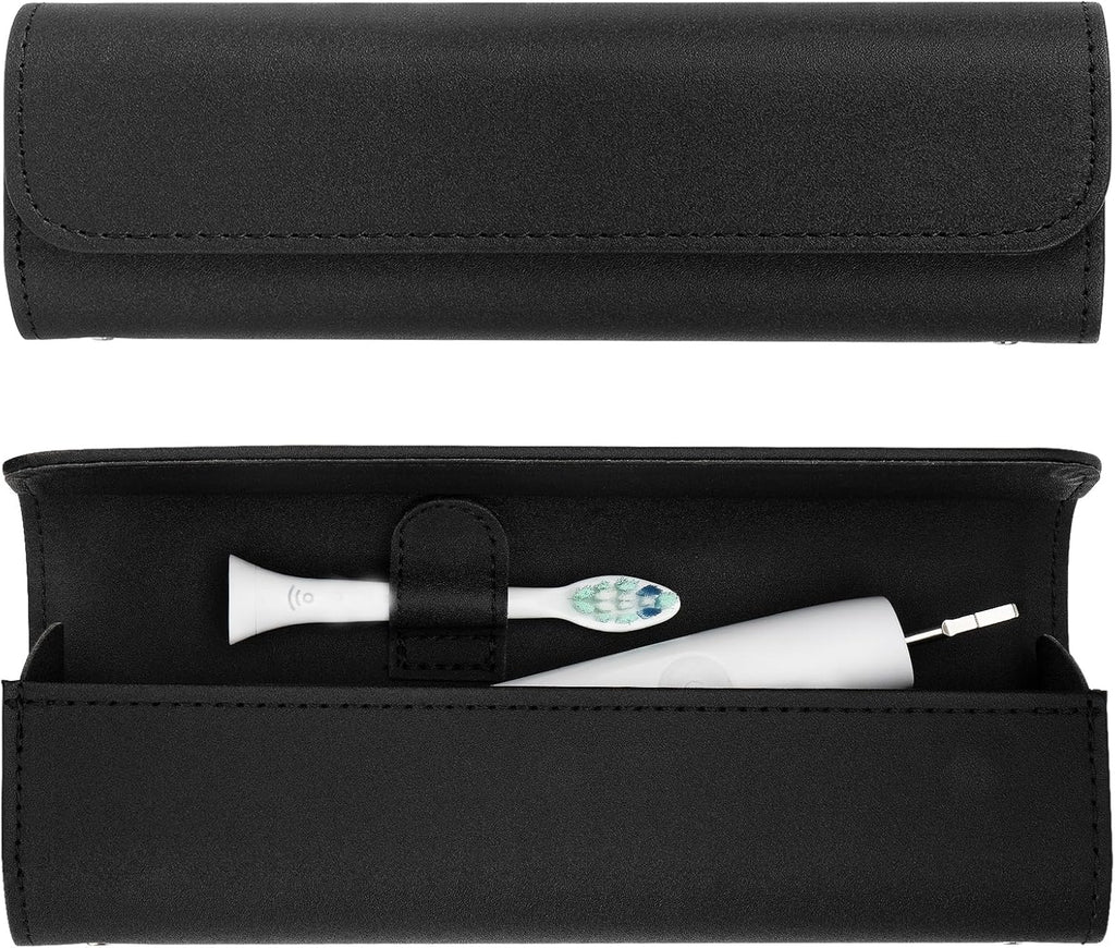 Travel Electric Toothbrush Case, Portable Containers Toothbrush Holder Storage Box, PU Toothbrush Travel Case Compatible with Oral-b Pro 1500 8000, Philips 4100, 5100 6100, 9900 (Black leather 2Pack)