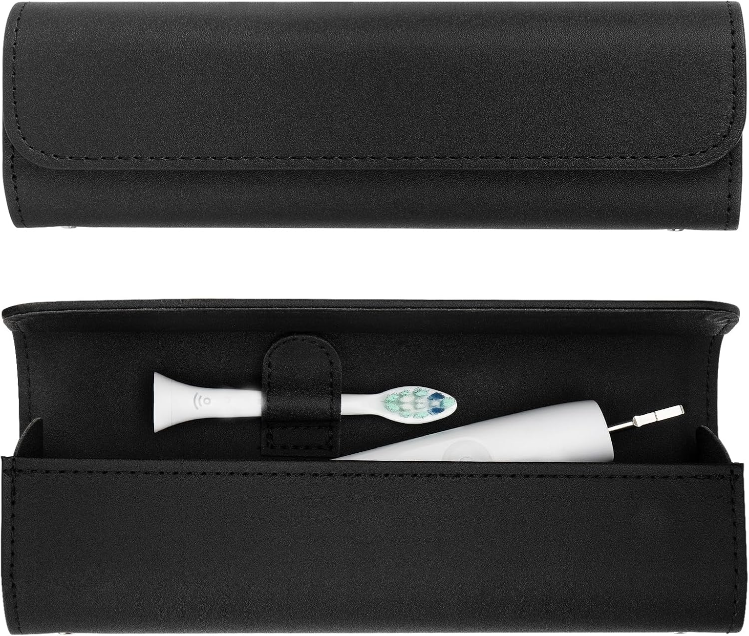 Travel Electric Toothbrush Case, Portable Containers Toothbrush Holder Storage Box, PU Toothbrush Travel Case Compatible with Oral-b Pro 1500 8000, Philips 4100, 5100 6100, 9900 (Black leather 2Pack)