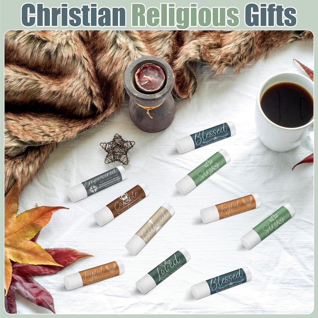50 Pack Christmas Christian Religious Gifts Bulk Lip Balms for Women Men Church Party Favors Bible Verse Lip Balm with Scripture Gifts for Staff Coworkers Employee Christmas Stocking Stuffers