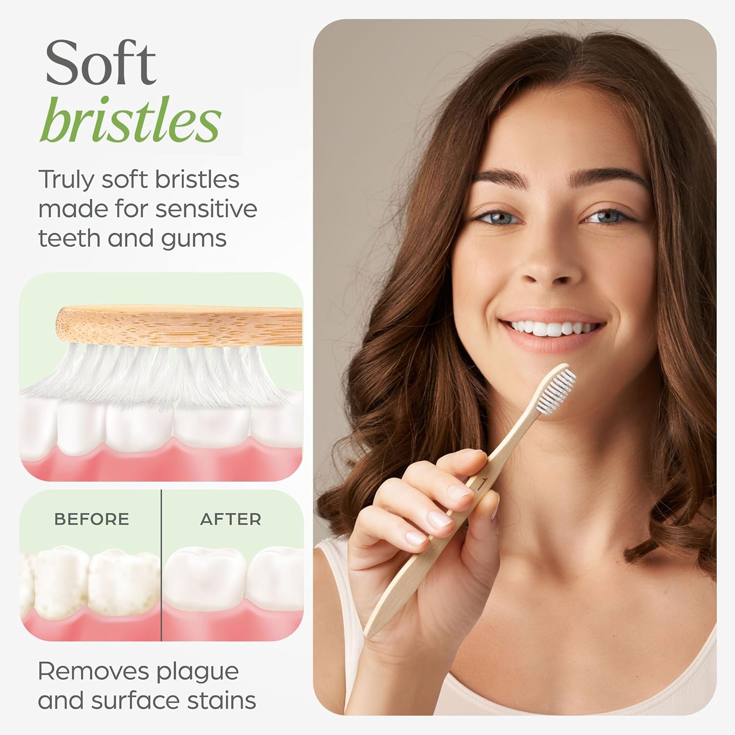 Soft Flossing Bamboo Toothbrushes 10 Pack - BPA Free Soft Bristles Toothbrushes for Adults, Natural Wooden Toothbrush