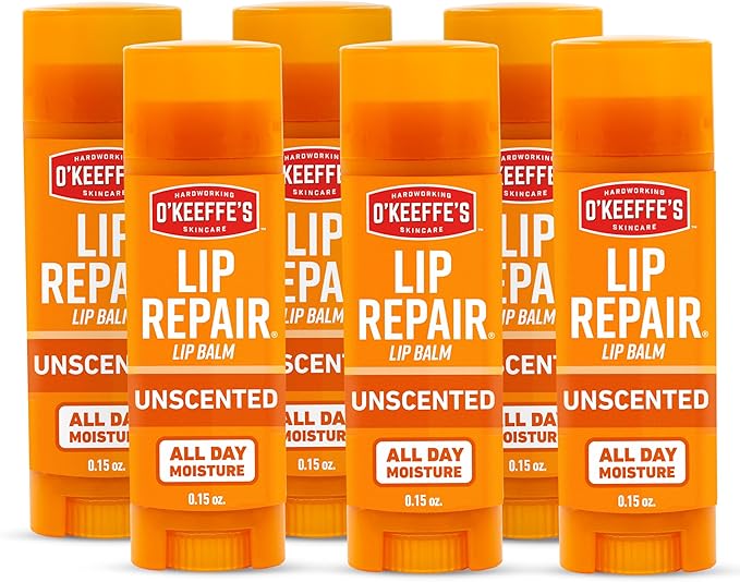 O'Keeffe's Lip Repair Unscented Lip Balm for Dry, Cracked Lips - Stick (6 Pack) - Moisturizer for Very Dry Lips