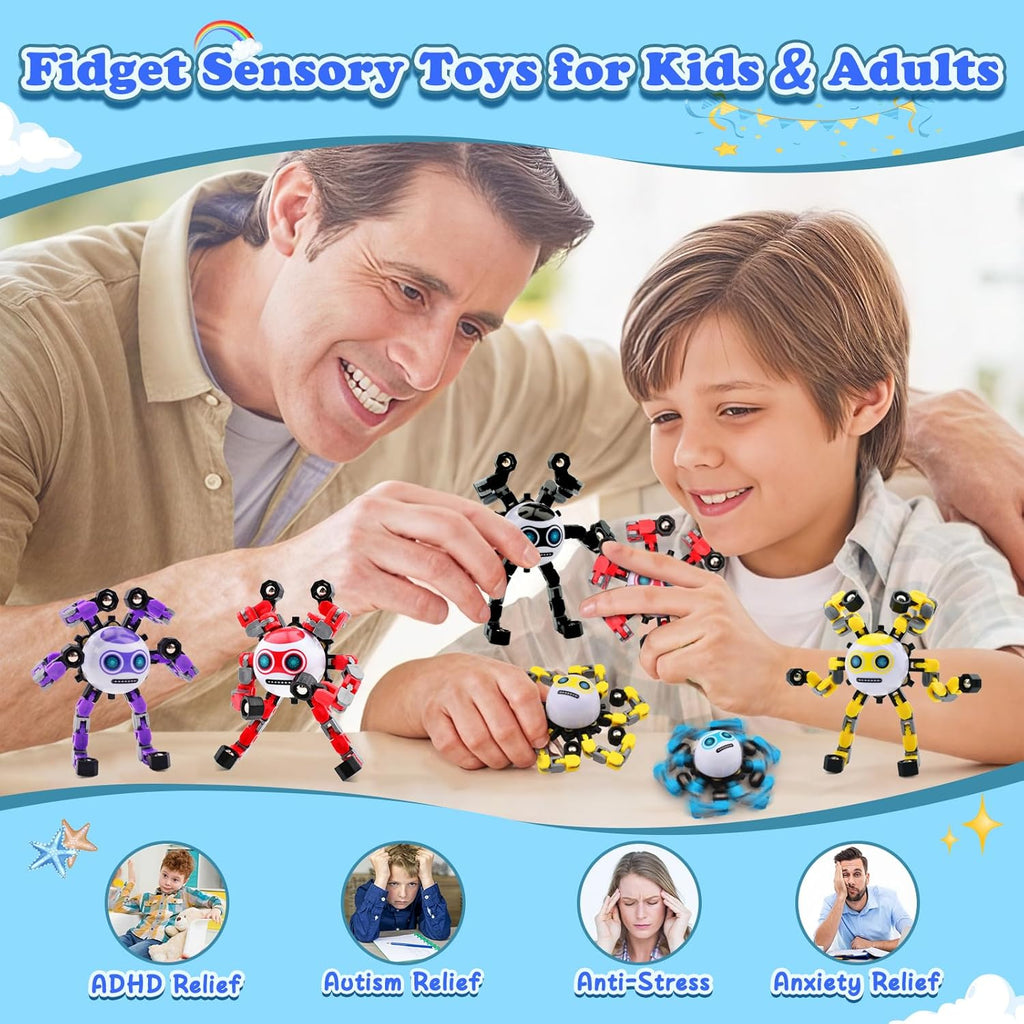 2 PCS Transformable Fidget Spinners Toys for Kids and Adults Stress Relief Sensory Toy for Teens Boys Autism Cool Fingertip Gyros Boy Girl Travel Party Favors Birthdays Gifts Stocking Stuffer